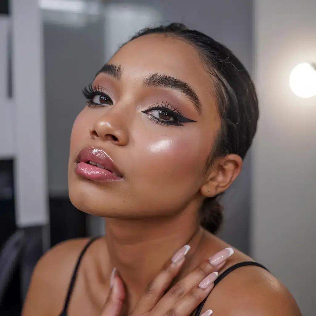 hairstyles for black women winter 2025 2026 Sleek Glam Bun with Glass-Skin Glow