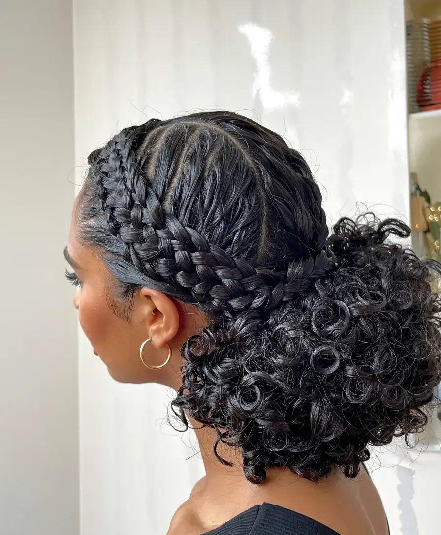 hairstyles for black women winter 2025 2026 Curly Braided Low Puff
