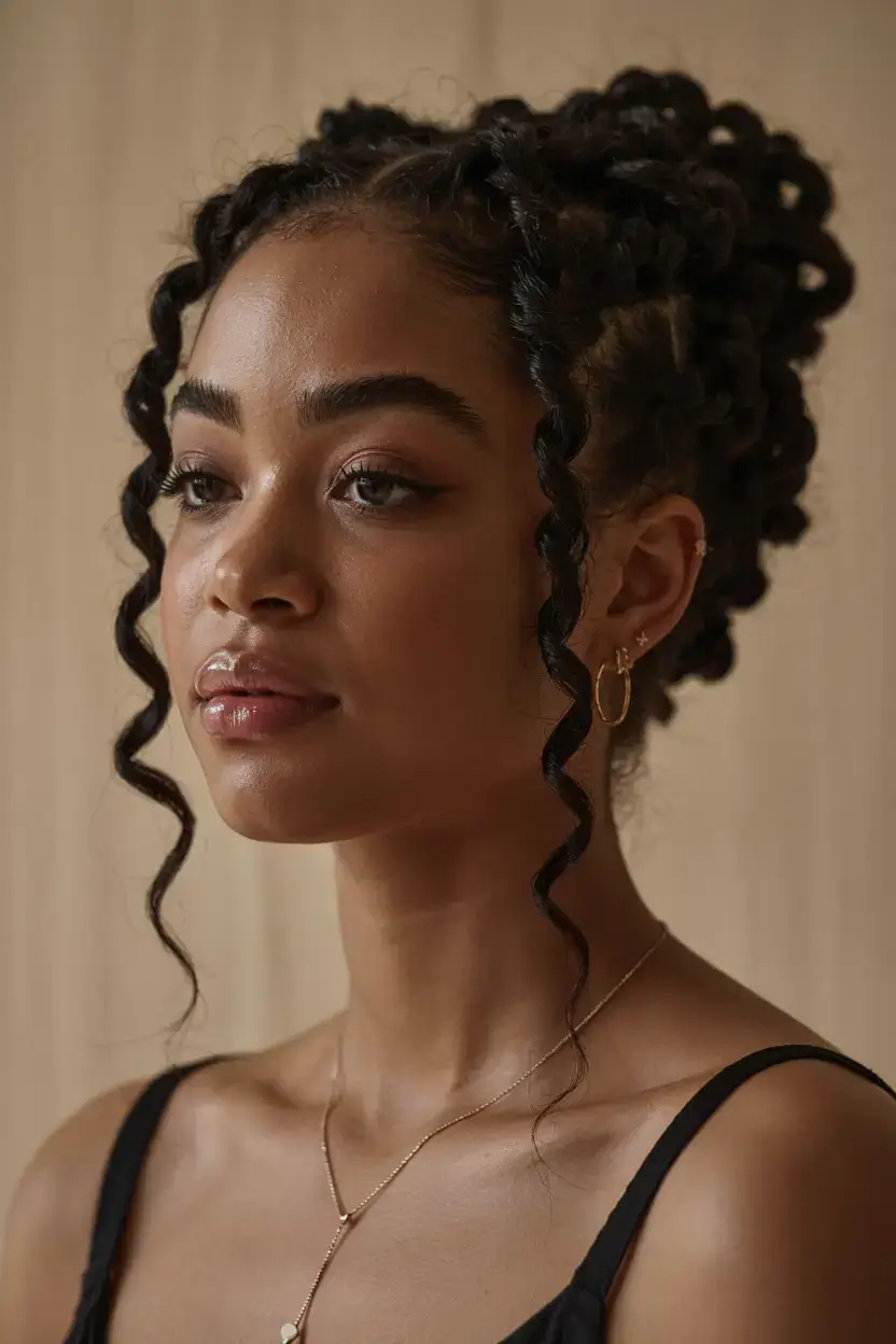 hairstyles for black women winter 2025 2026 Textured Updo with Romantic Twists