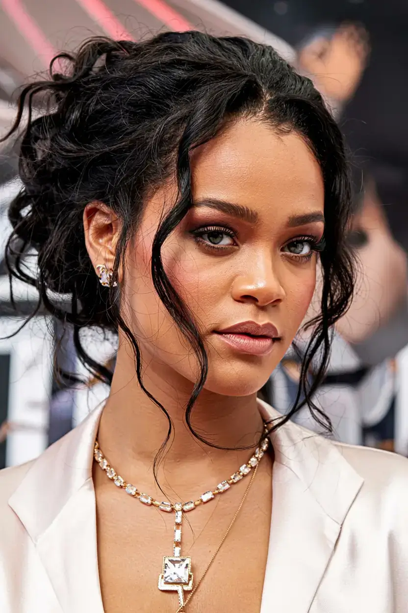 hairstyles for black women winter 2025 2026 Elegant Messy Bun with Loose Waves