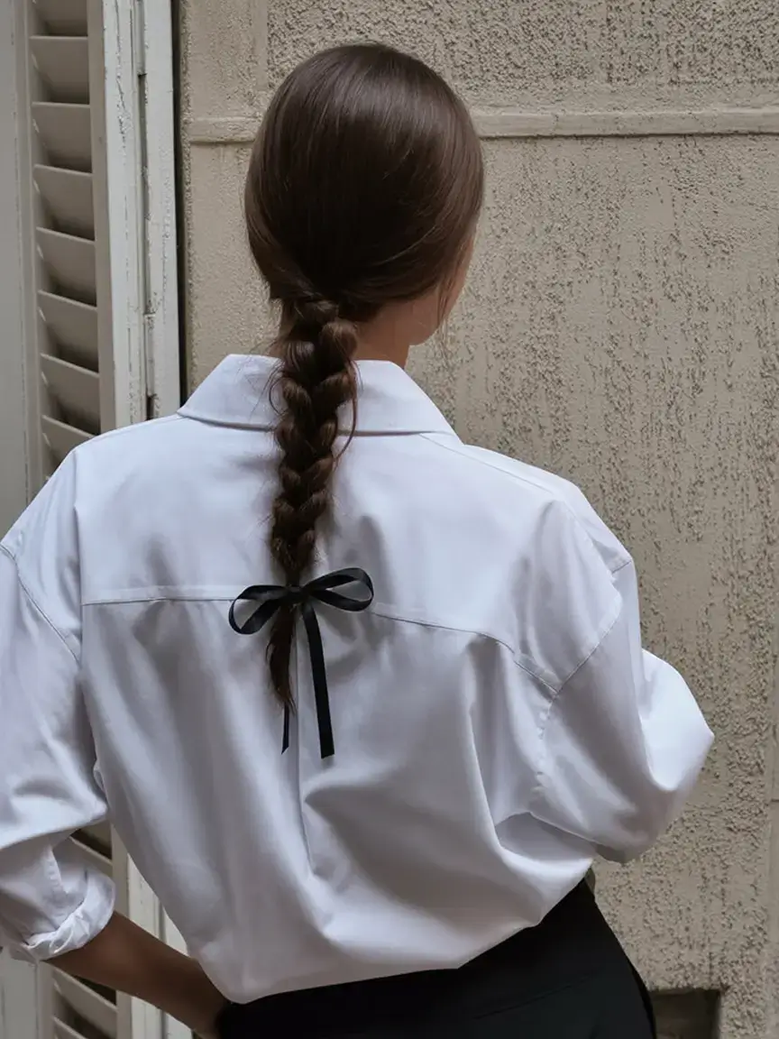 hairstyles ideas for winter 2025 2026 Minimalist Braid with Ribbon Accent