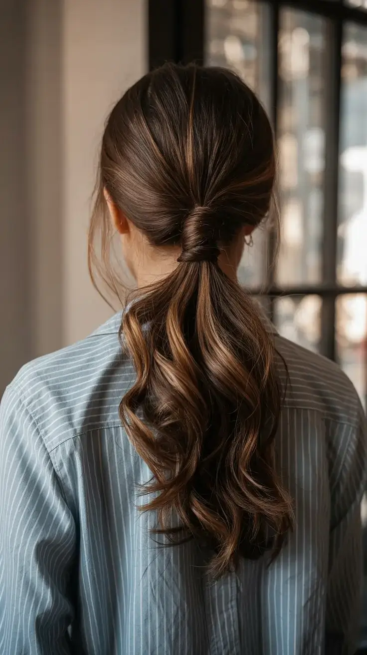 hairstyles ideas for winter 2025 2026 Soft Waves Gathered in a Low Pony