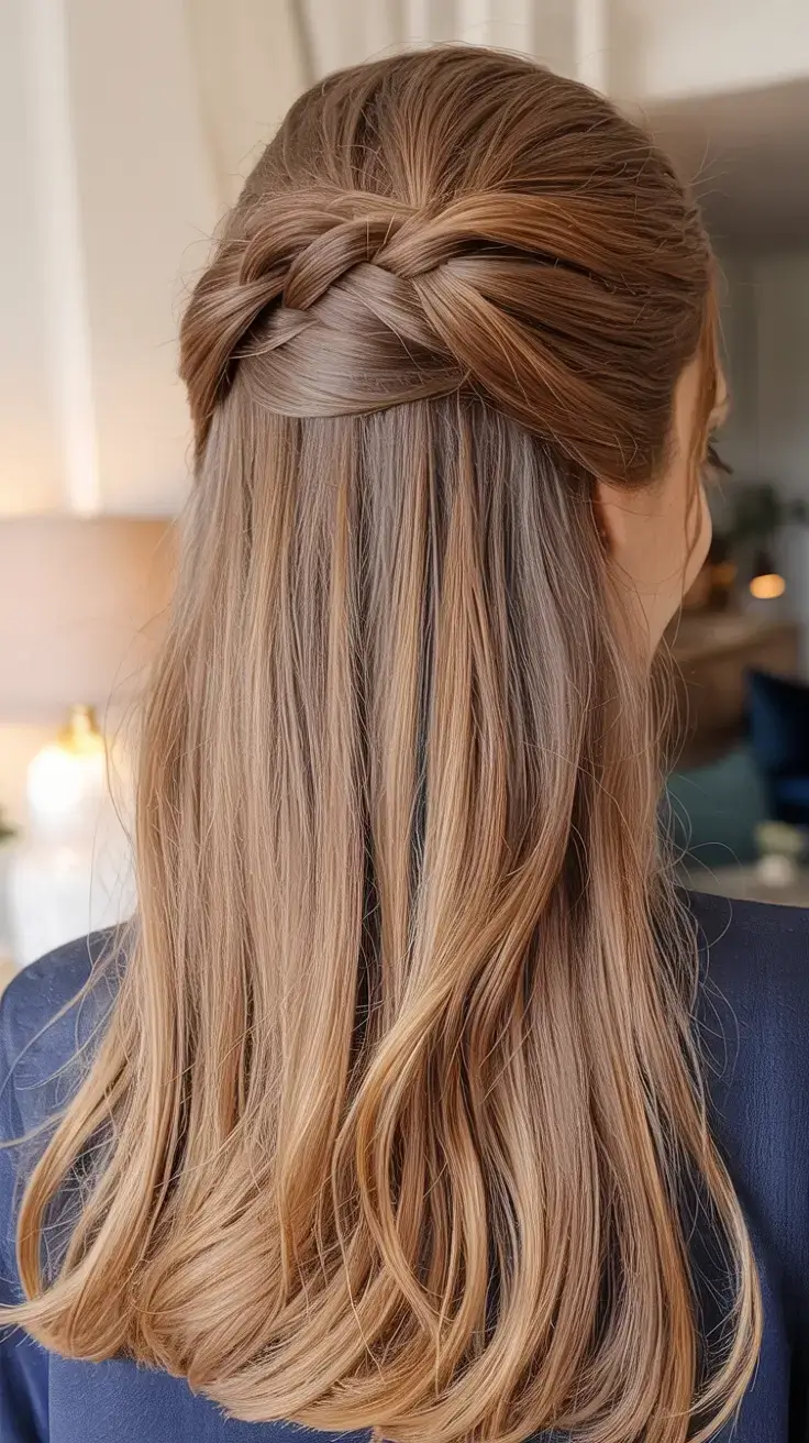 hairstyles ideas for winter 2025 2026 Half-Up Twist with Glossy Lengths