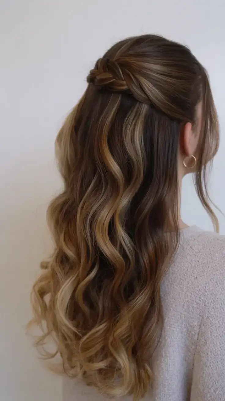 hairstyles ideas for winter 2025 2026 Soft Waves with a Twisted Half-Up Crown