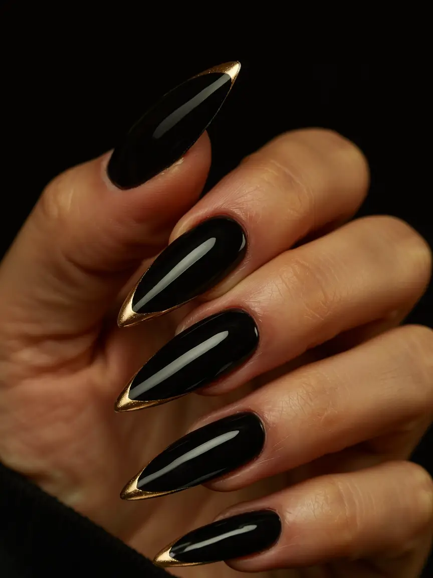 modern dark nail inspo winter 2025 2026 Golden Edge Drama