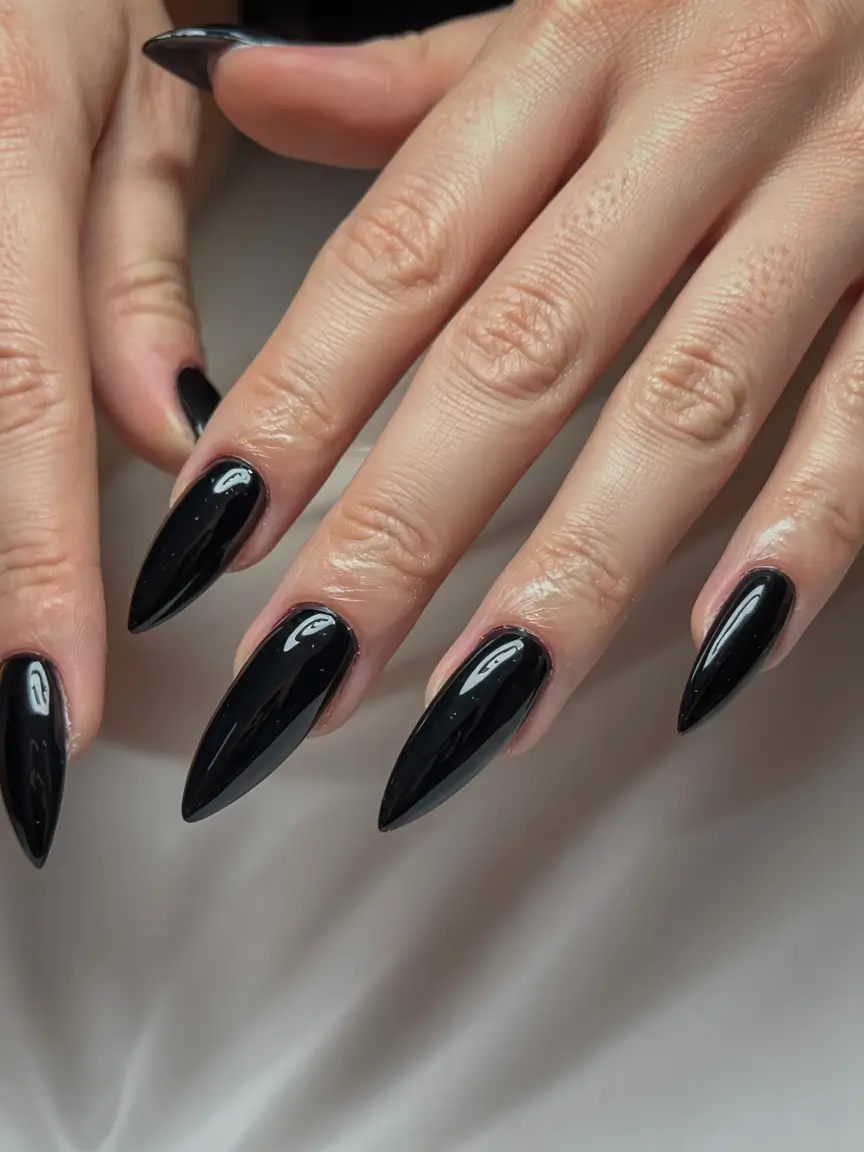 modern dark nail inspo winter 2025 2026 Midnight Taper