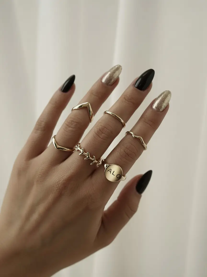 modern dark nail inspo winter 2025 2026 Gilded Nightfall