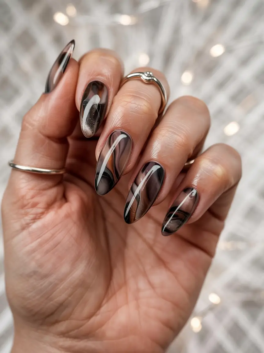 modern dark nail inspo winter 2025 2026 Shadow Veil Lines