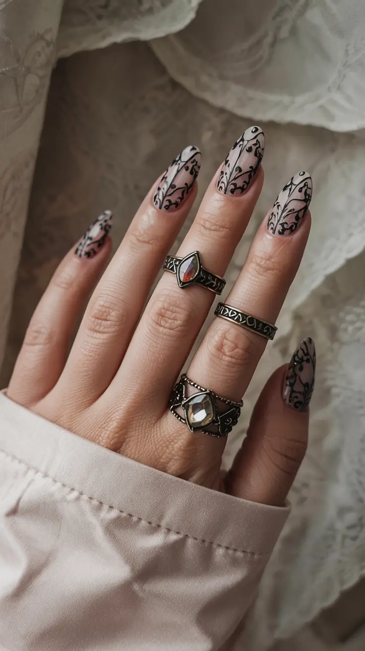modern dark nail inspo winter 2025 2026 Baroque Noir