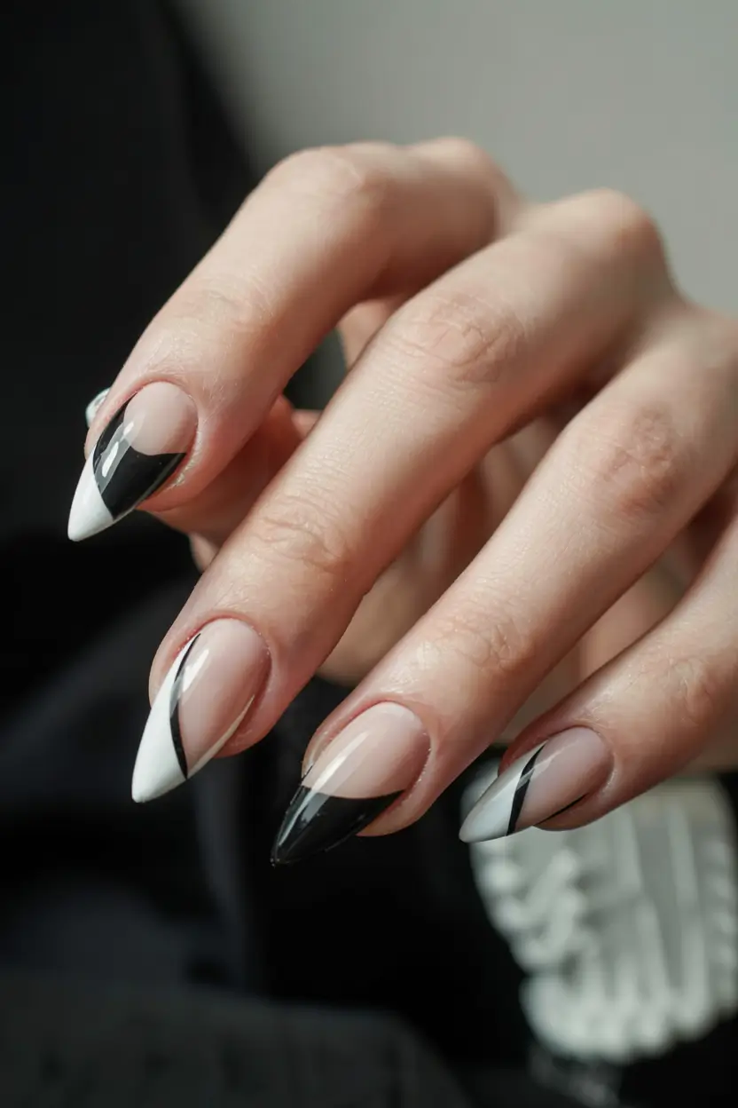 modern dark nail inspo winter 2025 2026 Monochrome Edge