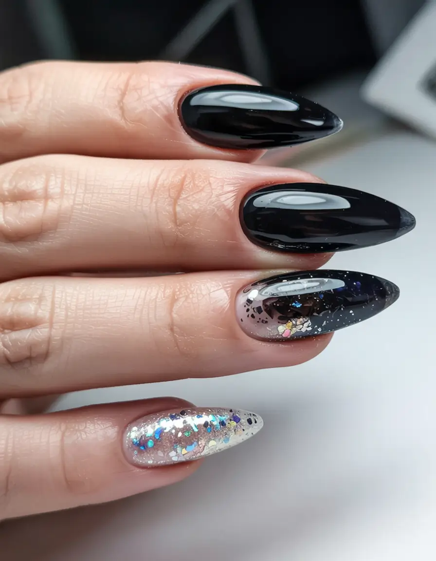 modern dark nail inspo winter 2025 2026 Cosmic Noir