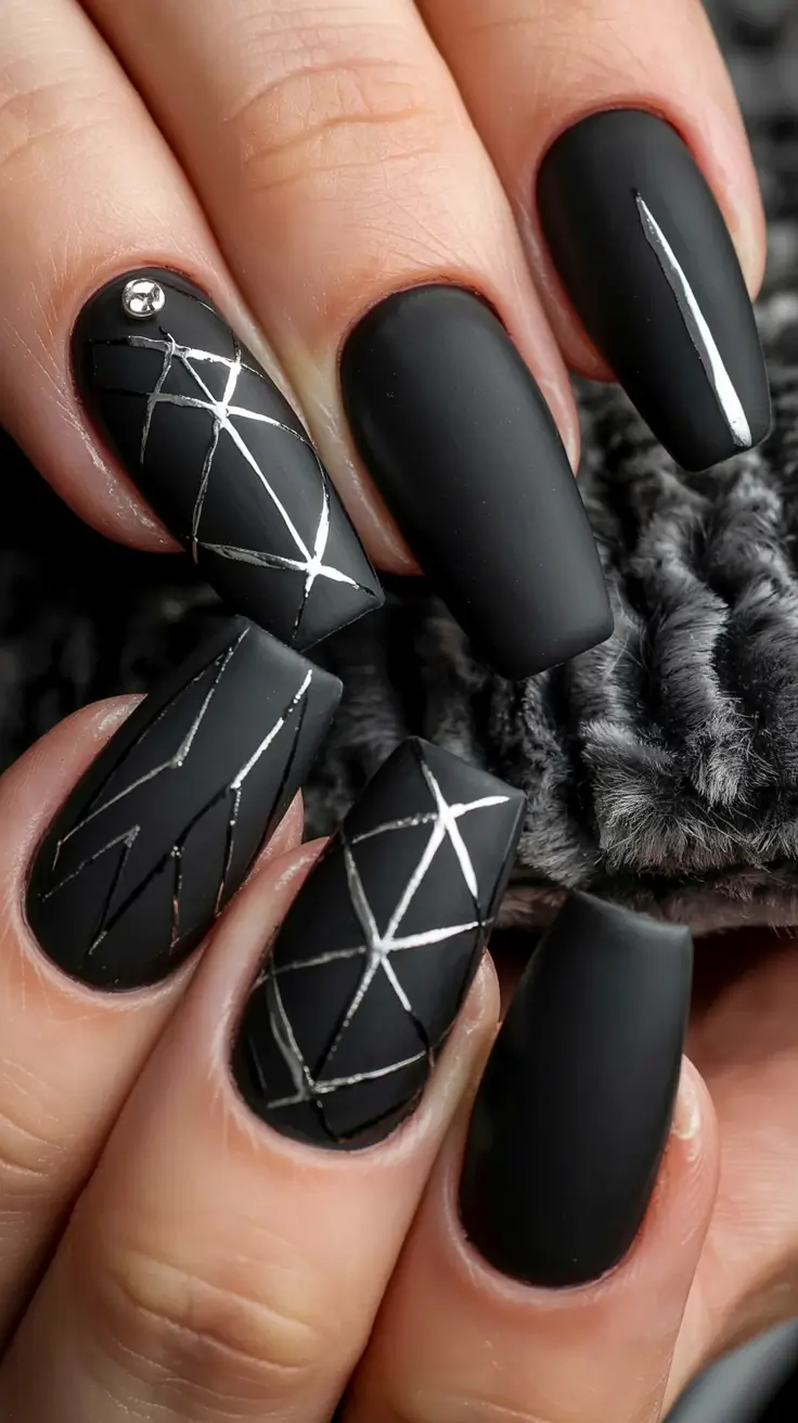 modern dark nail inspo winter 2025 2026 Steel Geometry