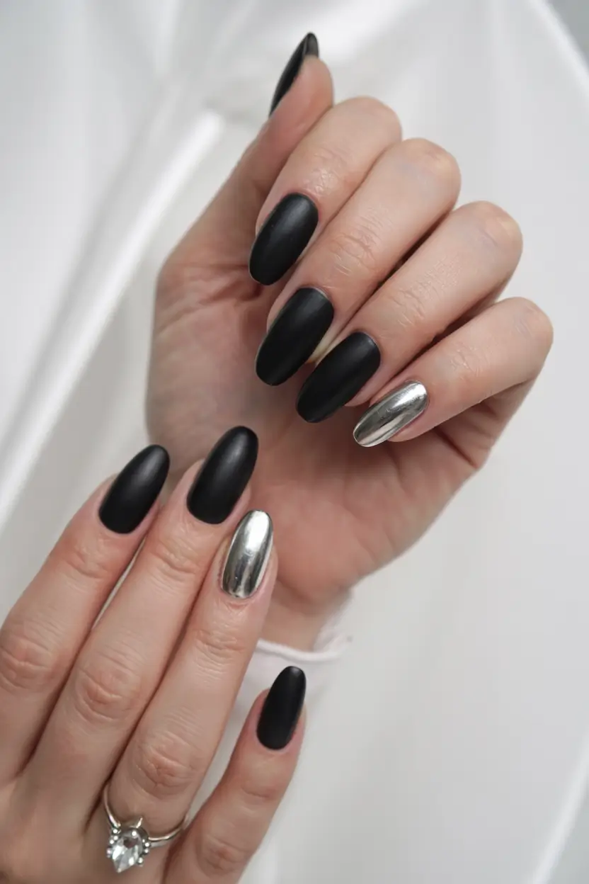 modern dark nail inspo winter 2025 2026 Chrome Eclipse