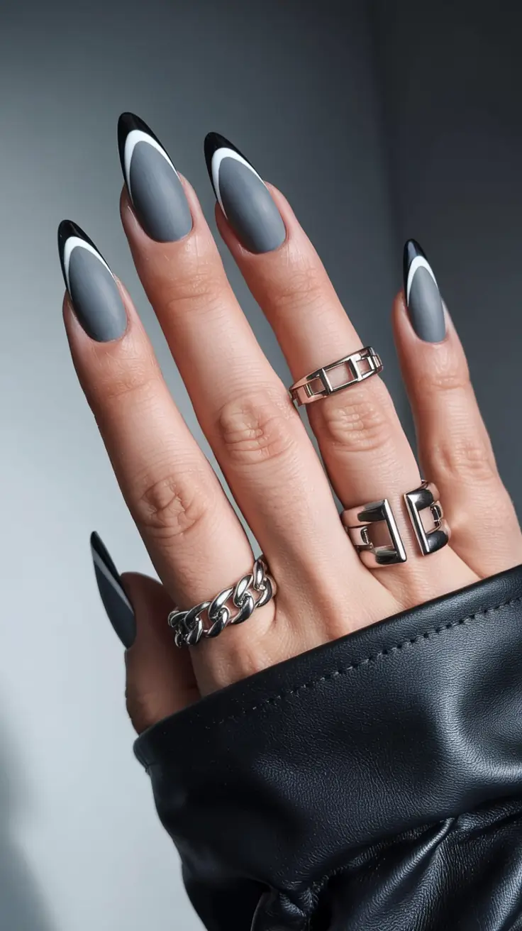 modern dark nail inspo winter 2025 2026 Graphite Geometry