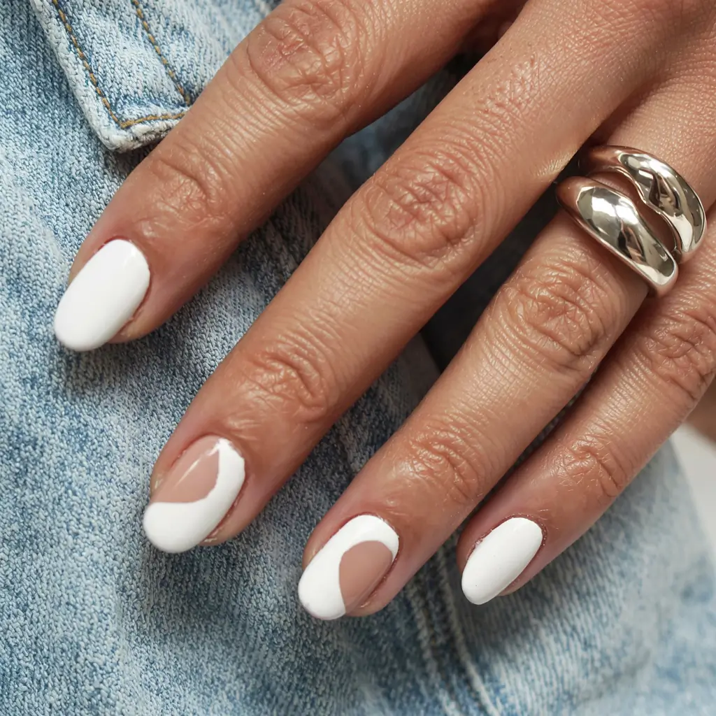 modern gel manicure winter 2025 2026 Snowfall Negative Space