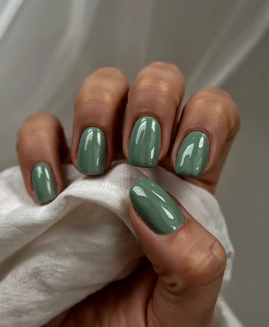 modern gel manicure winter 2025 2026 Frosted Sage Harmony