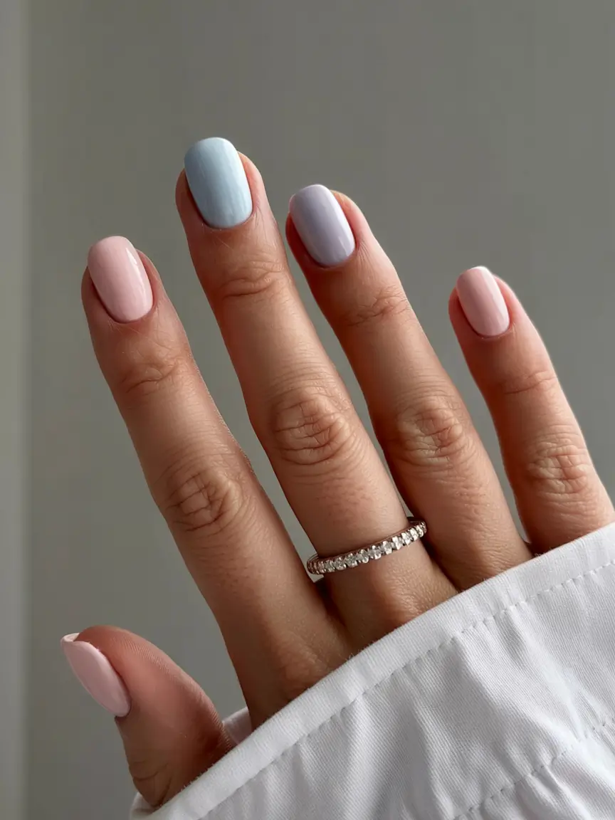 modern gel manicure winter 2025 2026 Soft Pastel Blend