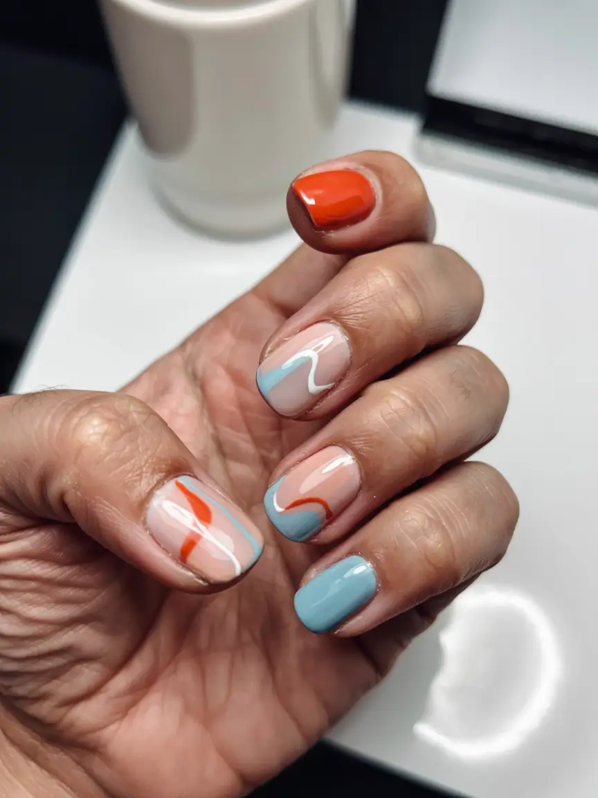 modern gel manicure winter 2025 2026 Electric Swirl Energy