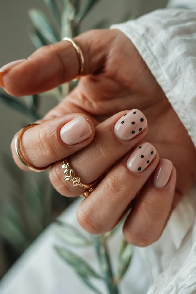 modern gel manicure winter 2025 2026 Minimal Dots of Charm