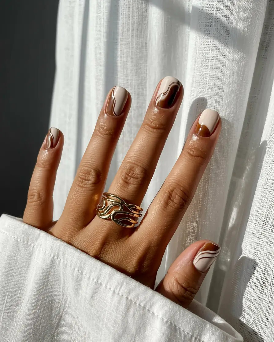 modern gel manicure winter 2025 2026 Mocha Marble
