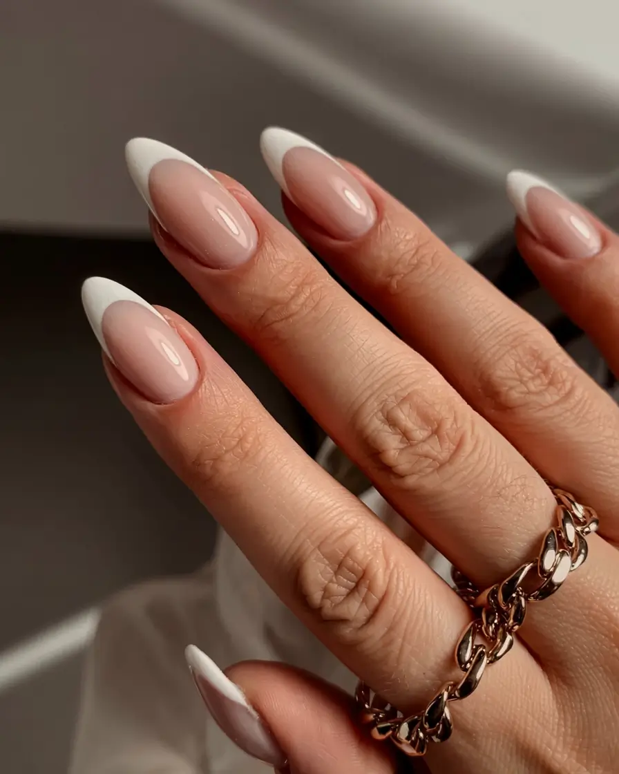 modern gel manicure winter 2025 2026 Almond Frost French