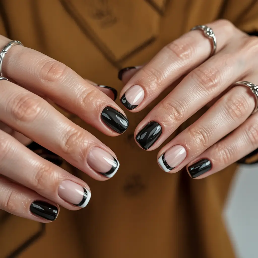 modern gel manicure winter 2025 2026 Monochrome French Chic