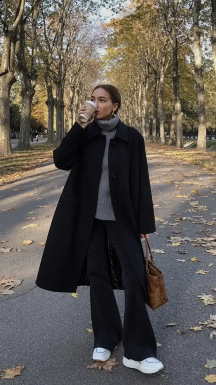 nyc winter outfits 2025 2026 street style guide Park Walk Elegance in Monochrome Layers