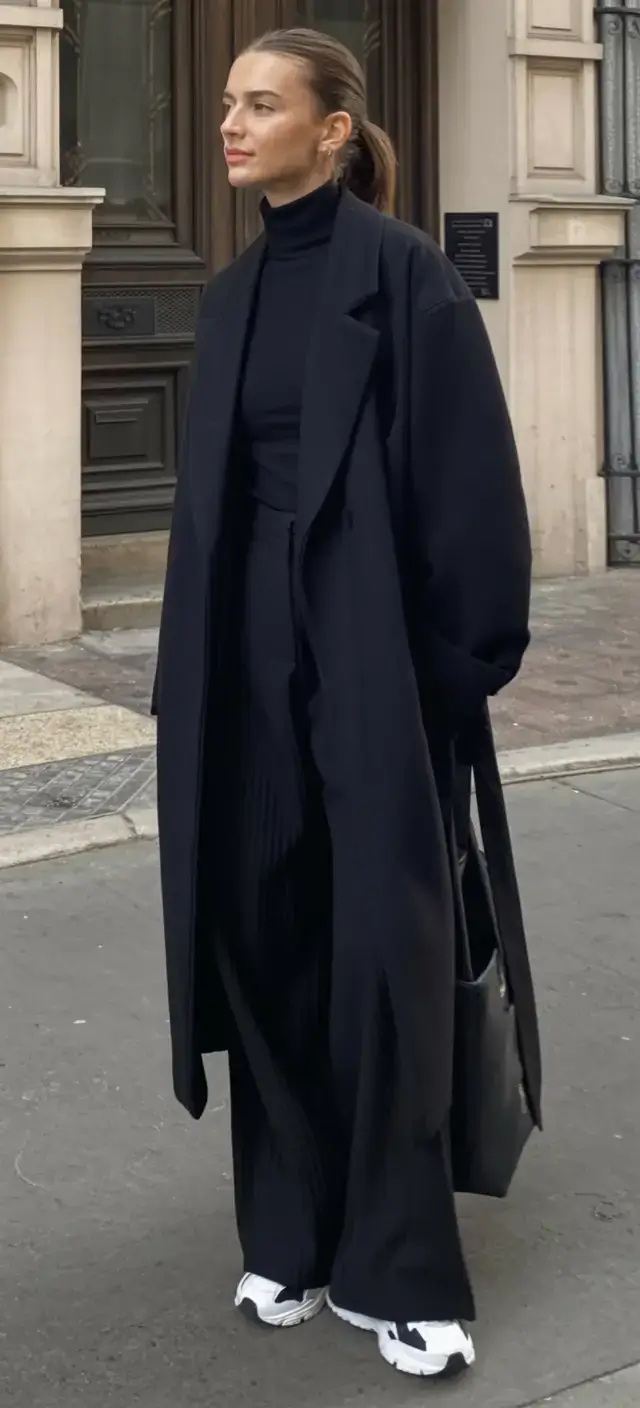 nyc winter outfits 2025 2026 street style guide Monochrome Drama with a Sporty Edge