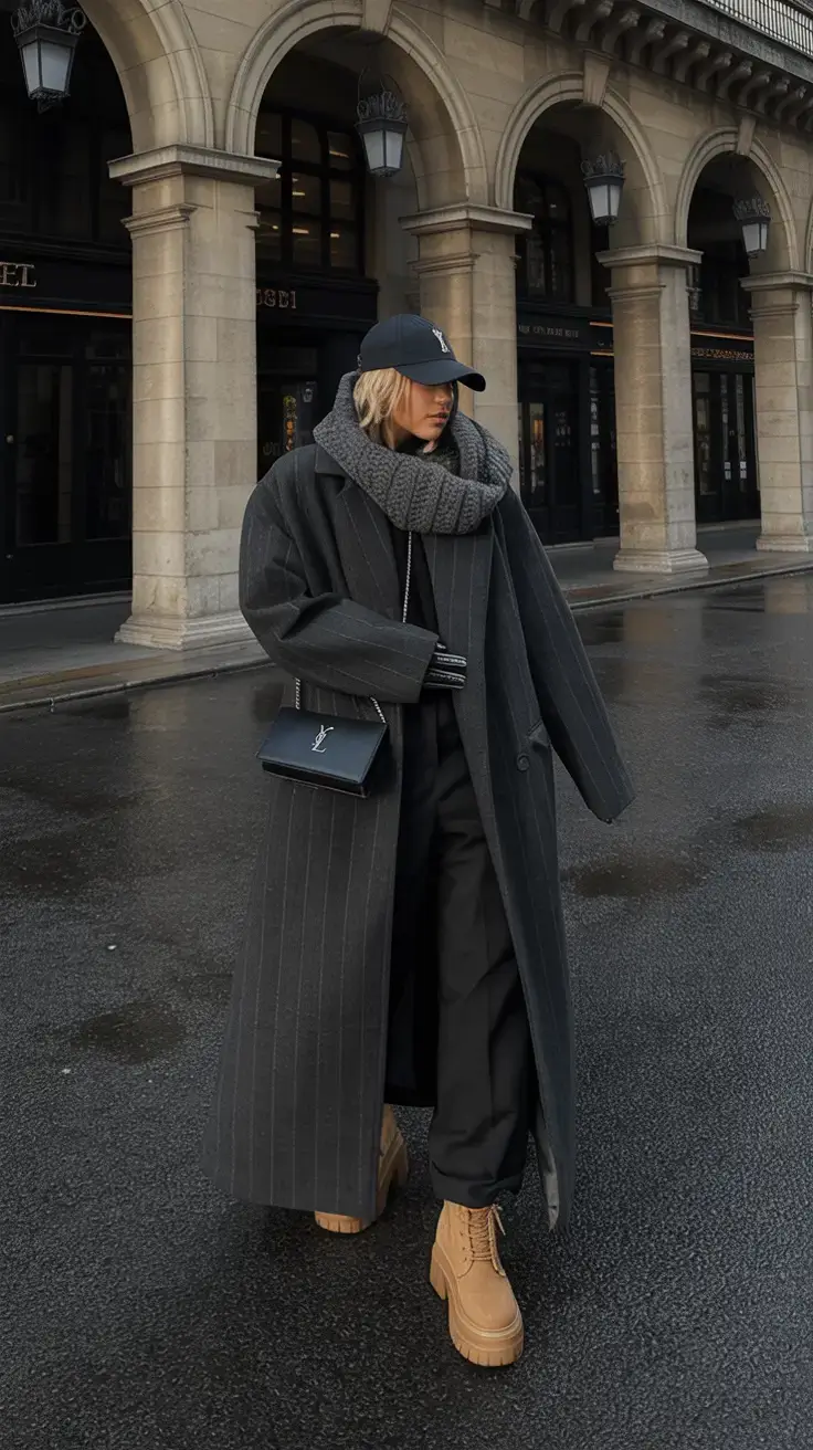 nyc winter outfits 2025 2026 street style guide Structured Grey Layers with Bold Boots