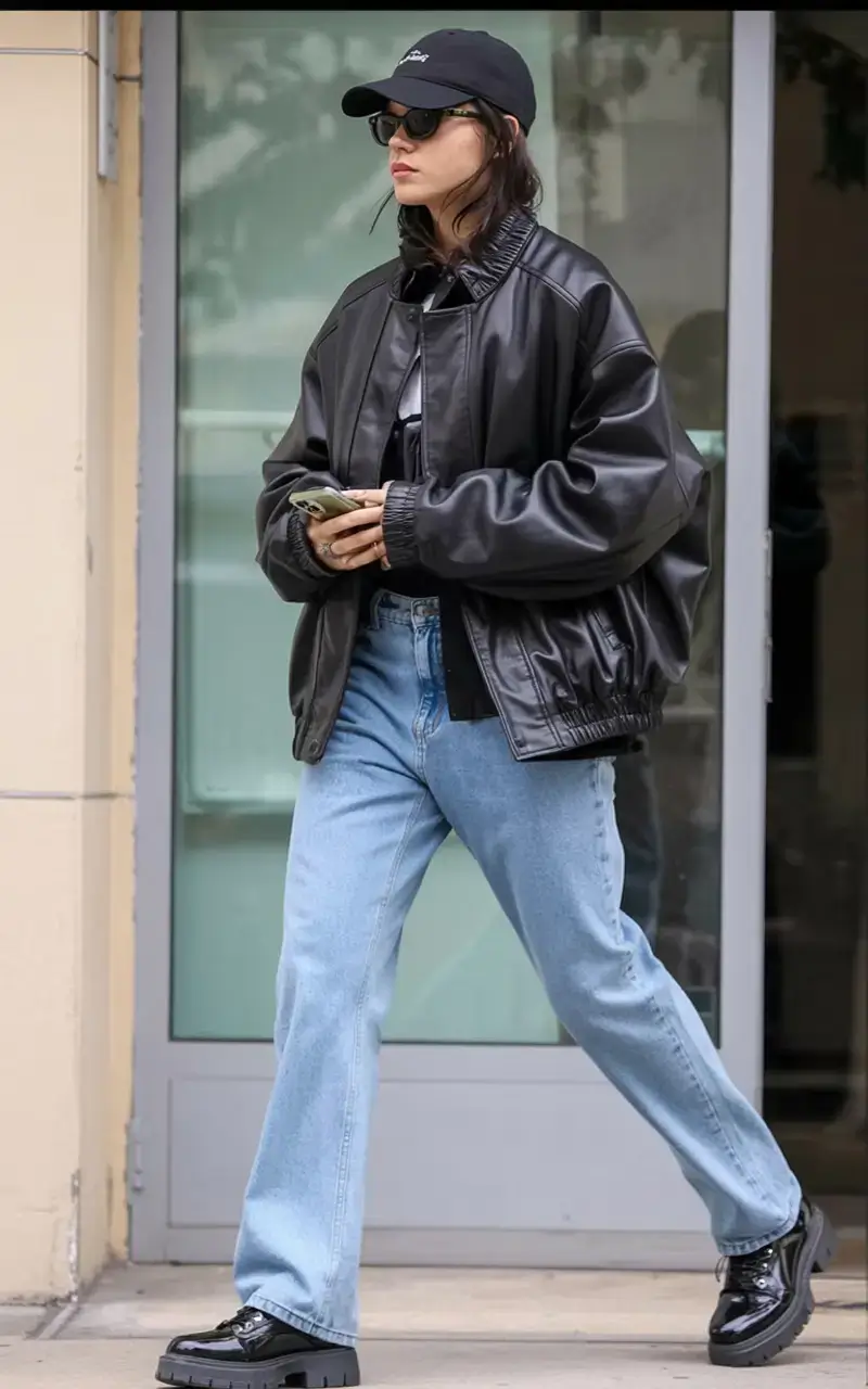 nyc winter outfits 2025 2026 street style guide Leather Revival with Streetwear Twist