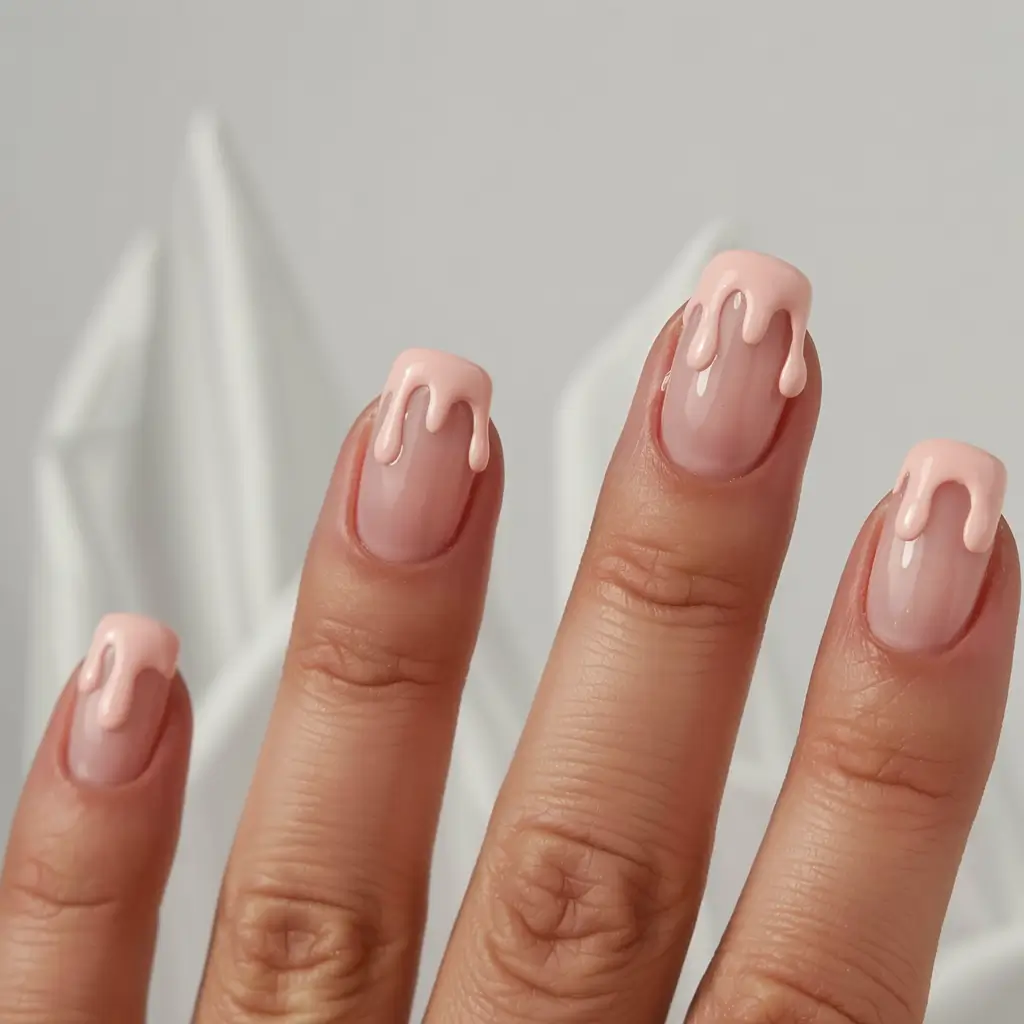 Pink Christmas Nails 2025 Frosted Drip Delight