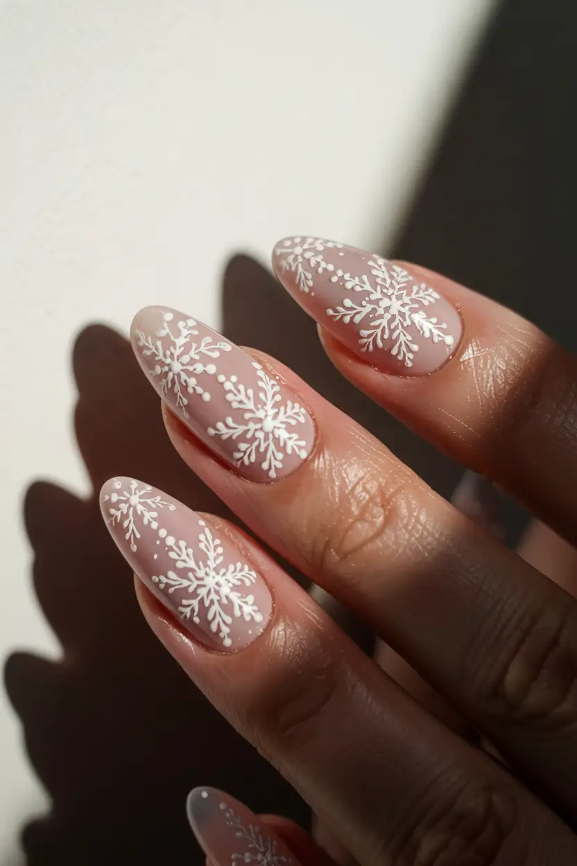 Pink Christmas Nails 2025 Matte Snowfall Whisper