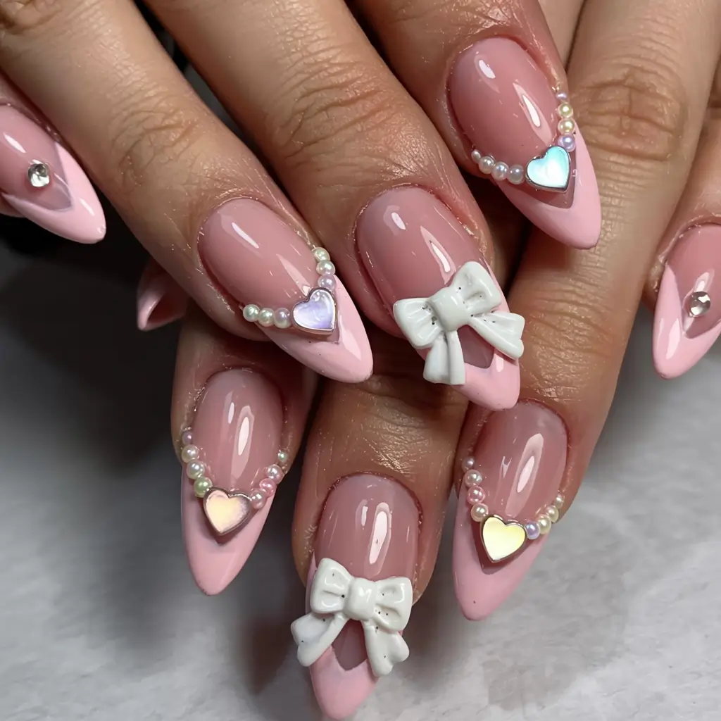 Pink Christmas Nails 2025 Sweetheart Pearl Glam