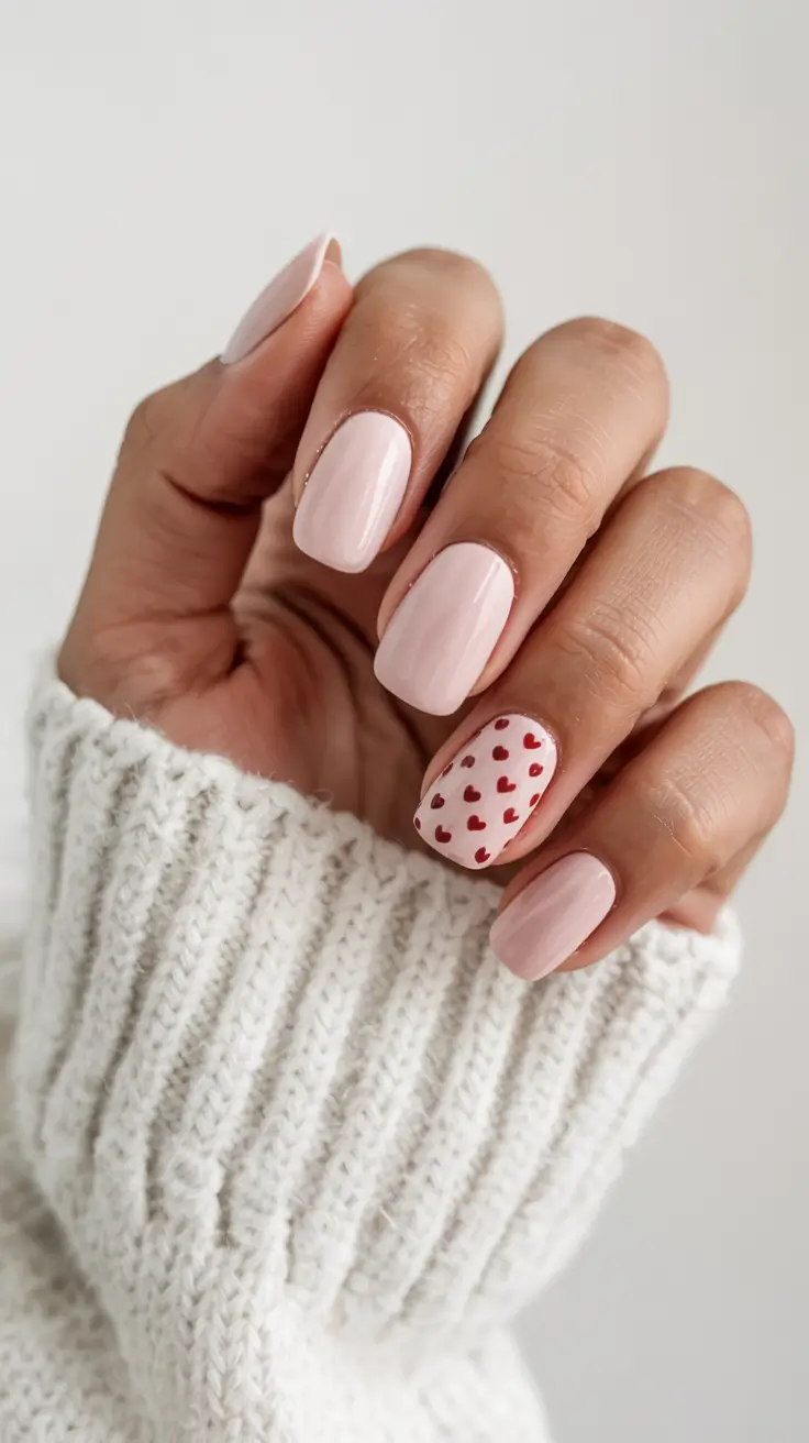 Pink Christmas Nails 2025 Cozy Hearts and Blush Minimalism