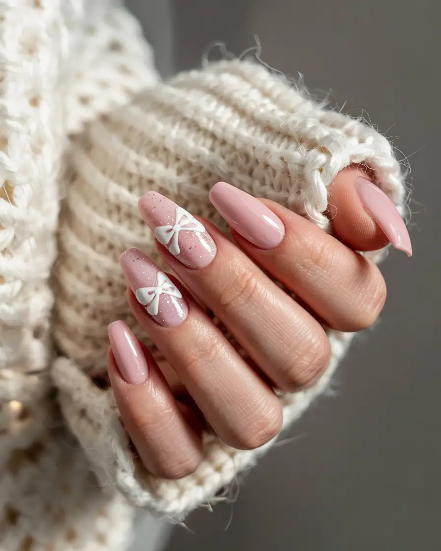 Pink Christmas Nails 2025 Chic Ribbon Dreams