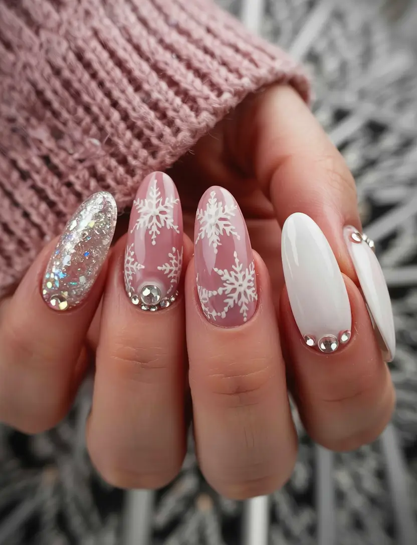 pink winter nails ideas 2025 2026 Frozen Petal Glow
