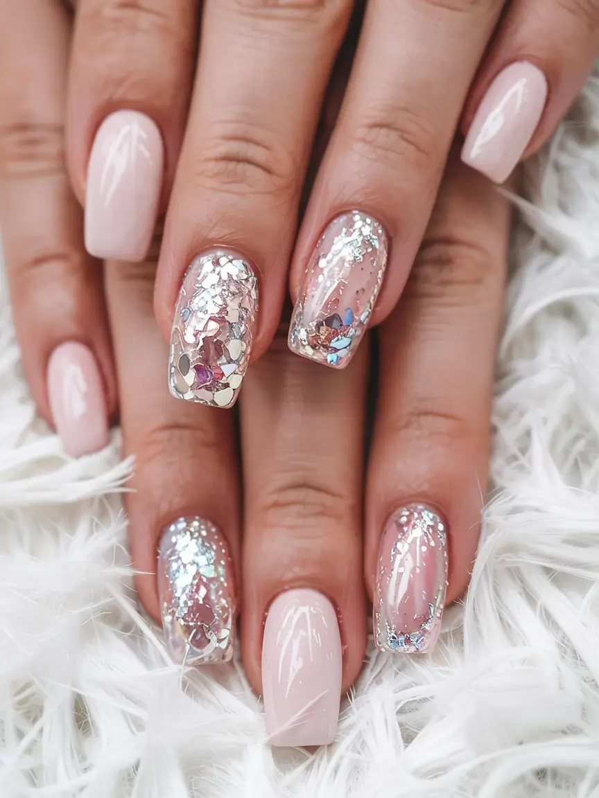 pink winter nails ideas 2025 2026 Iced Blush Confetti