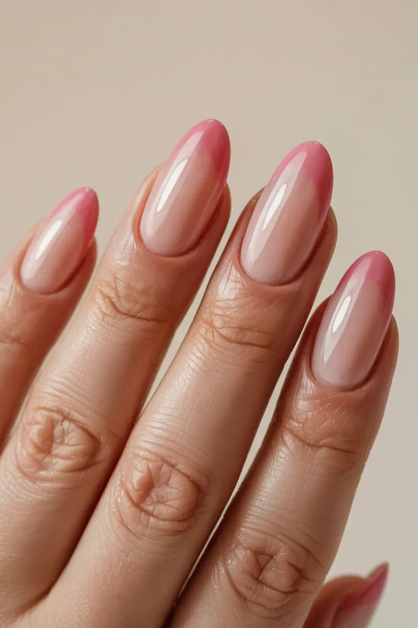 pink winter nails ideas 2025 2026 Rose-Tinted French Glow