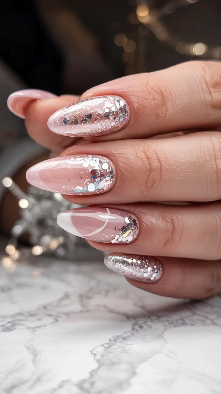 pink winter nails ideas 2025 2026 Crystal Aurora Shimmer