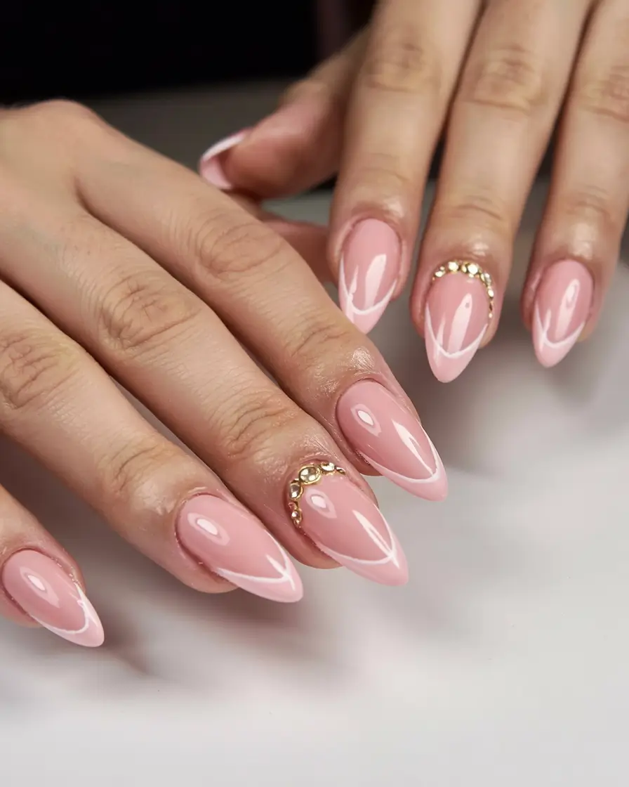 pink winter nails ideas 2025 2026 Golden Blush French Glam