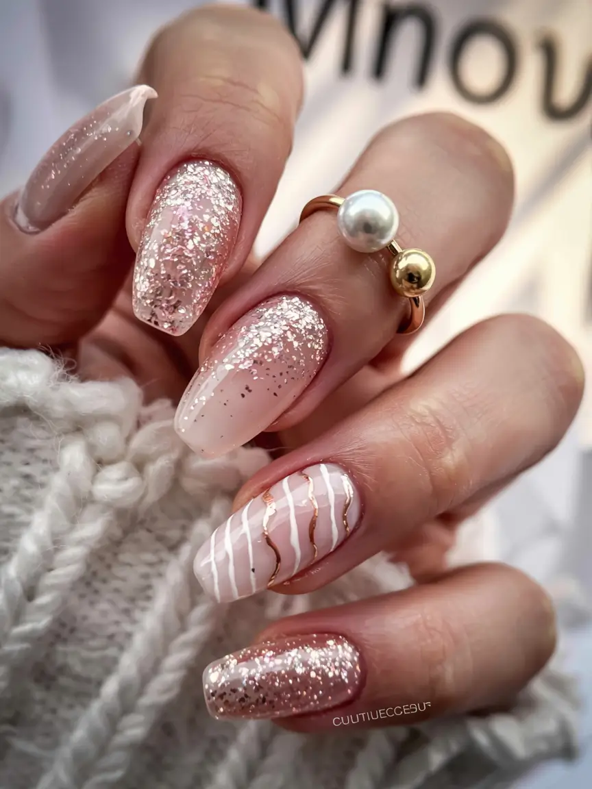 pink winter nails ideas 2025 2026 Gilded Whisper