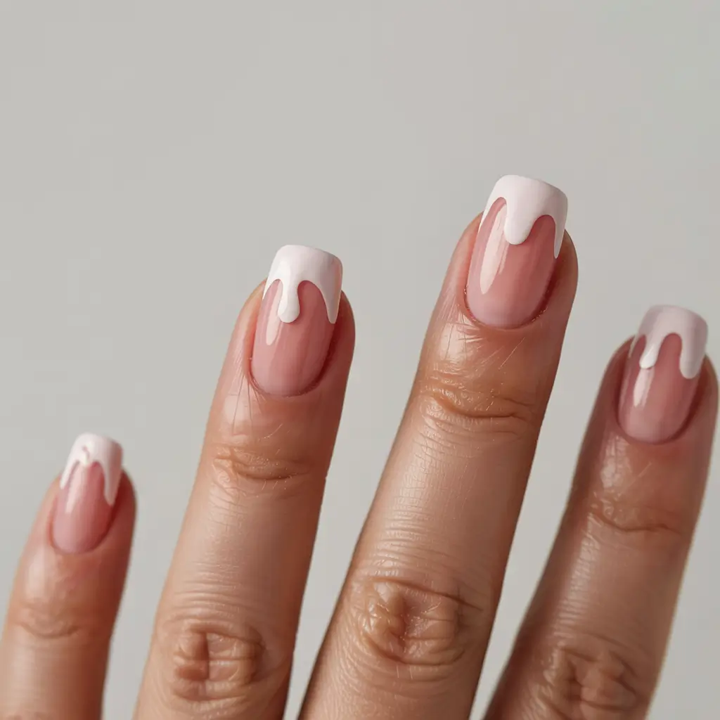 pink winter nails ideas 2025 2026 Frosted Cream Drip