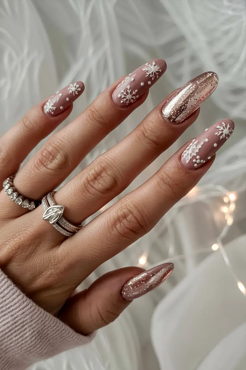 pink winter nails ideas 2025 2026 Snowlight Shimmer