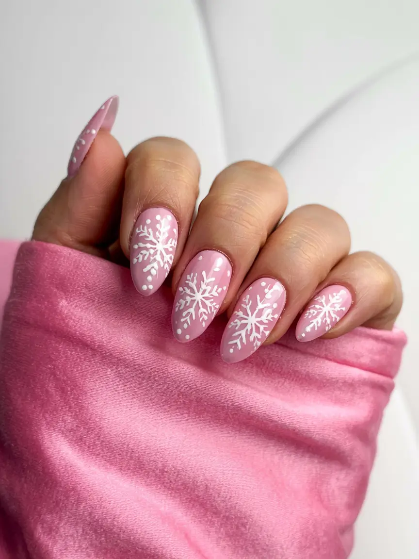 pink winter nails ideas 2025 2026 Blushing Snowfall