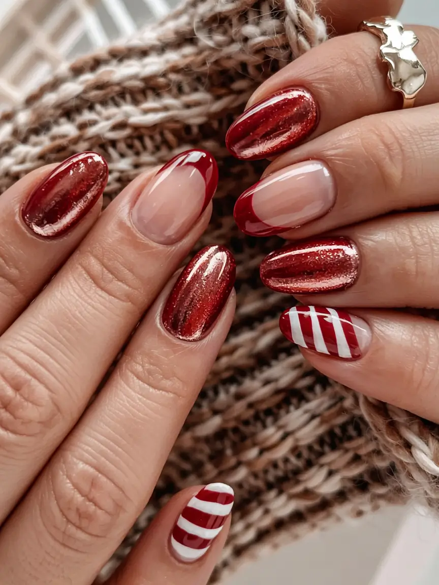 Red Christmas Nails 2025 Mixed Holiday Textures