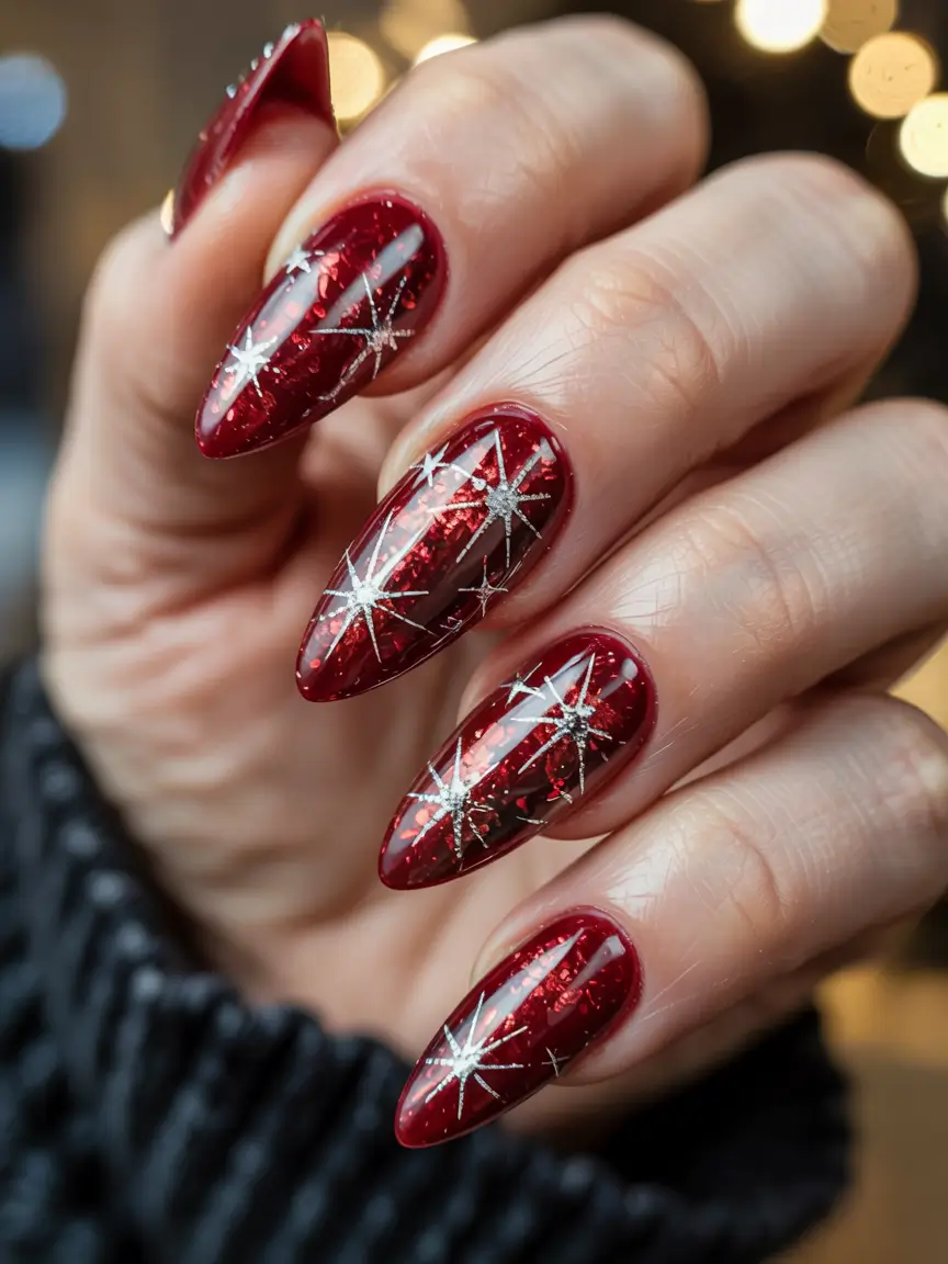 Red Christmas Nails 2025 Starlit Night