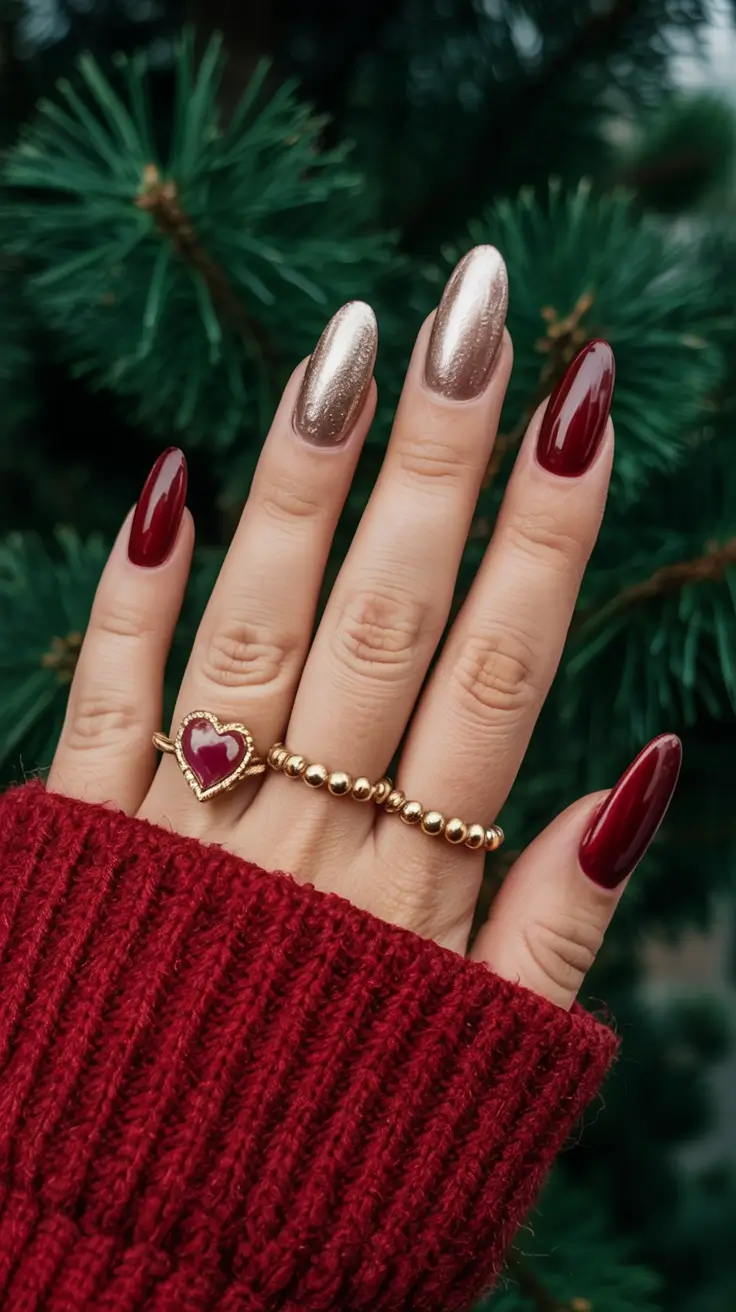 Red Christmas Nails 2025 Velvet Ruby & Champagne Shimmer