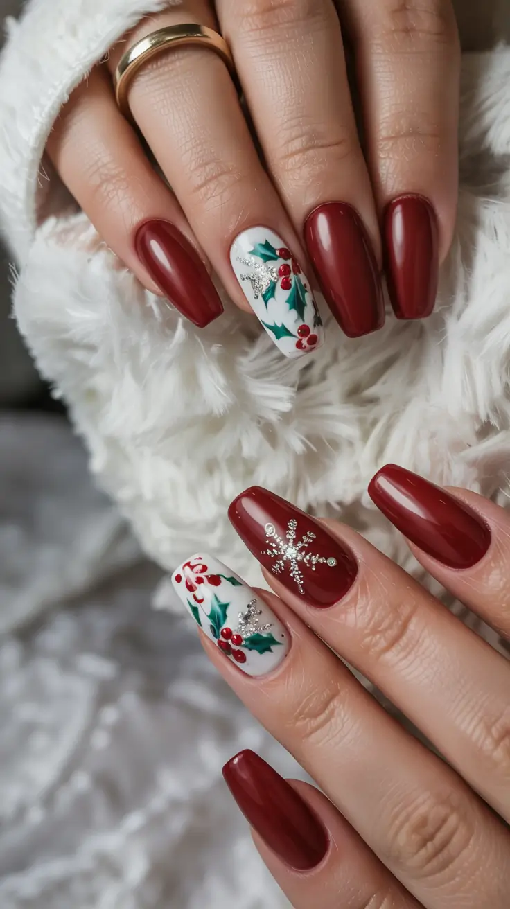 Red Christmas Nails 2025 Winter Berries & Frost
