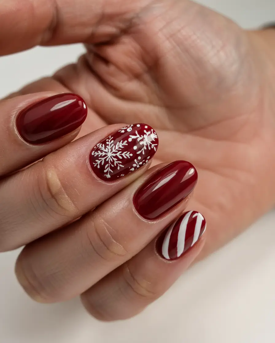 Red Christmas Nails 2025 Classic Candy & Snow