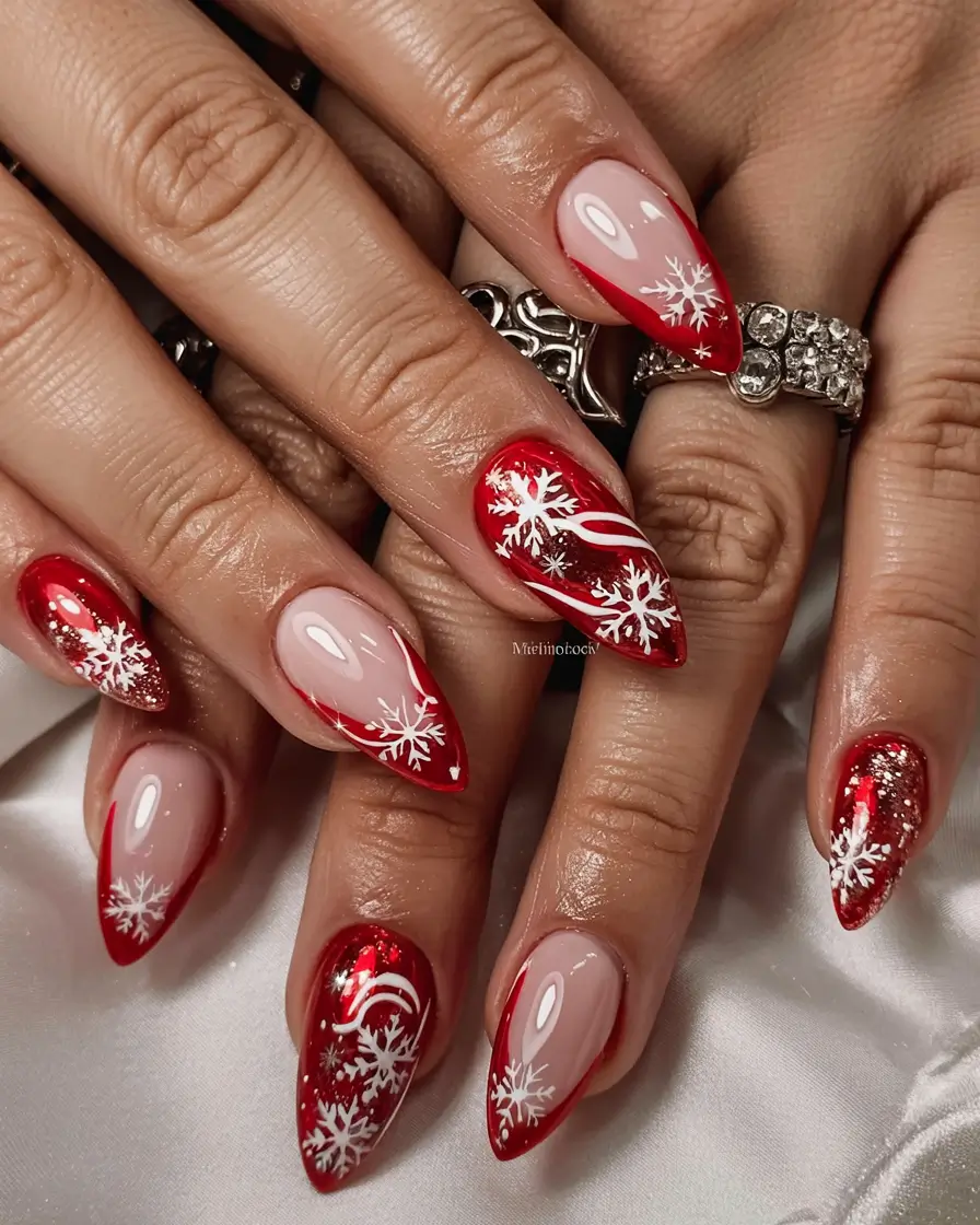 Red Christmas Nails 2025 Frosted Crimson Whispers